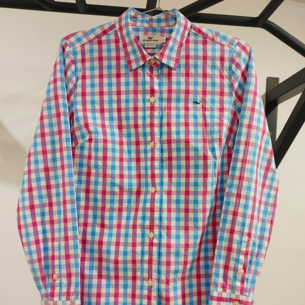 Vineyard Vines Plaid Multicolor Polo Long Sleeves Womens Size 8